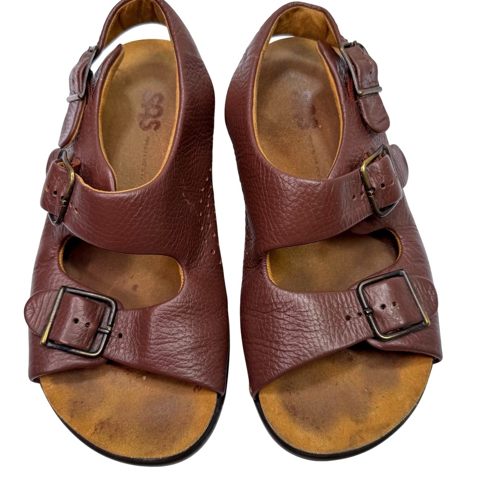 SAS Sanibel Sandals Womens 6.5 W Brown Leather Triple Buckle Slingback Comfort